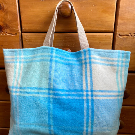 Upcycled Woollen Blanket - Market Tote - Blue