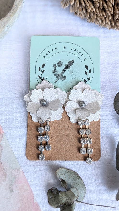 Botanical Bloom & Diamanté Drop Earrings – Elegant Handmade Bridal Jewellery