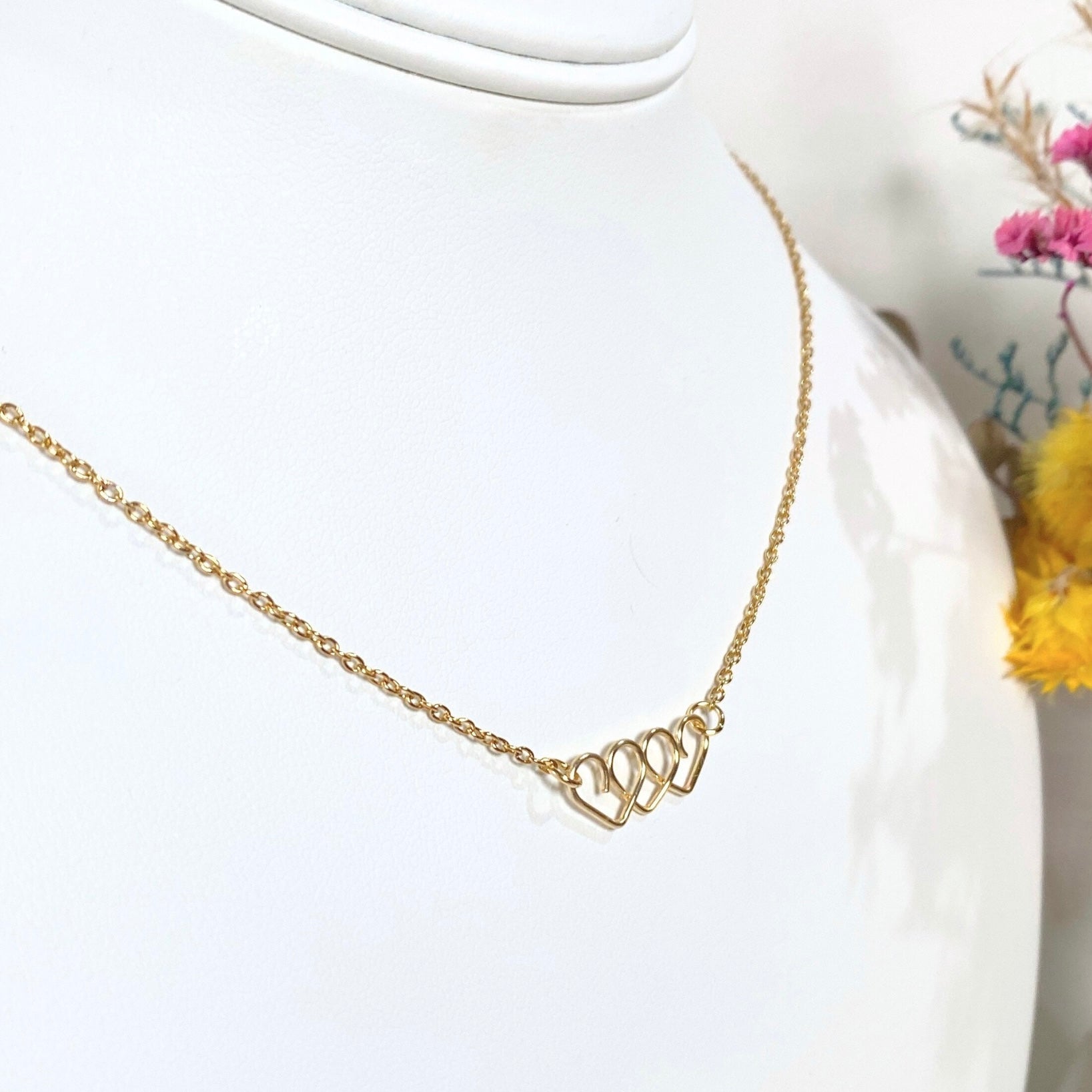 Chain of Hearts gold necklace | gold-plated or 14k gold-filled | Keepsake | Mothers Day or Anniversary gift