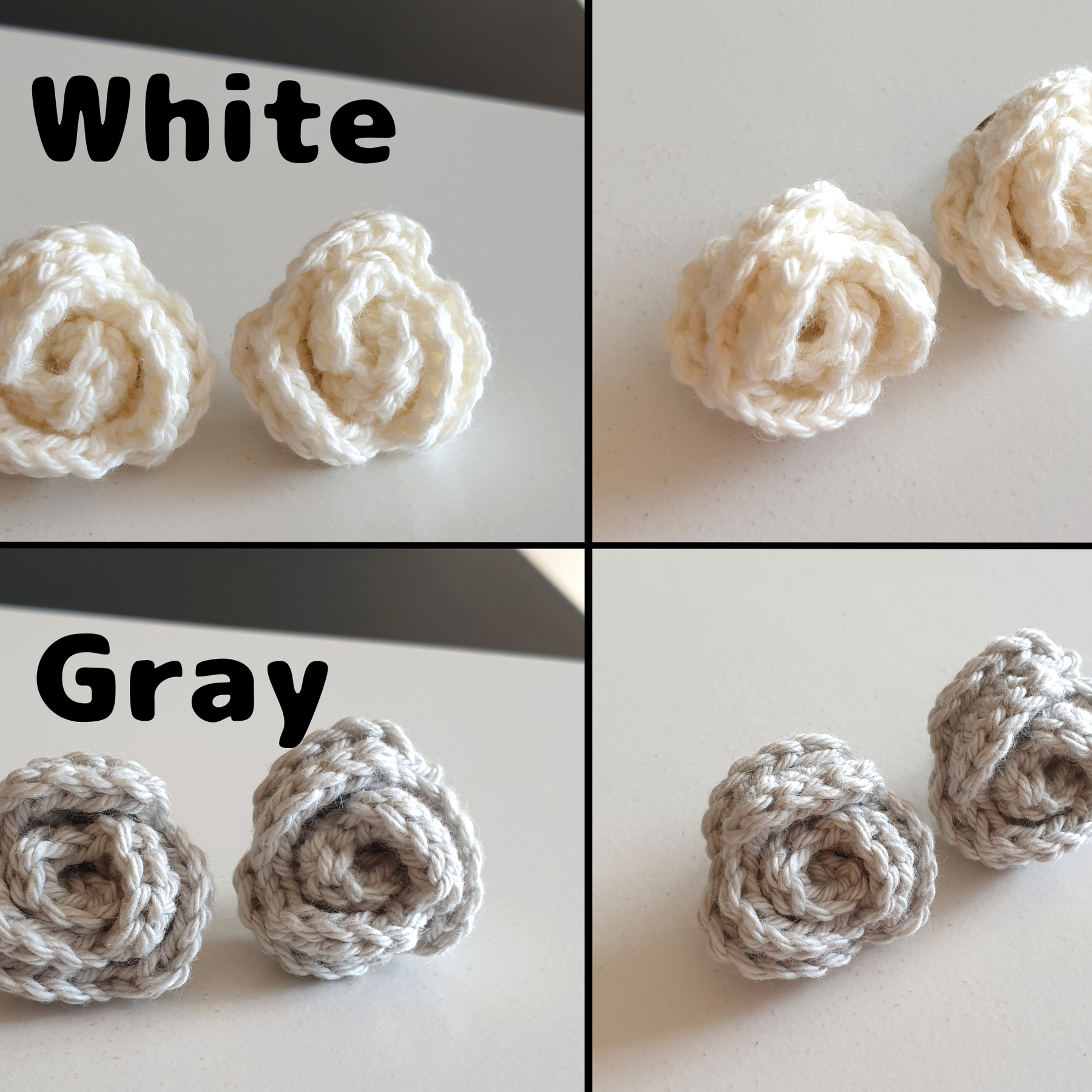 Small Hand Knitted Small Crochet Rose Flower Stud earrings : Blue White Gray