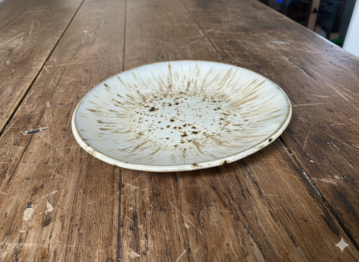 Handmade speckled beige ceramic plate