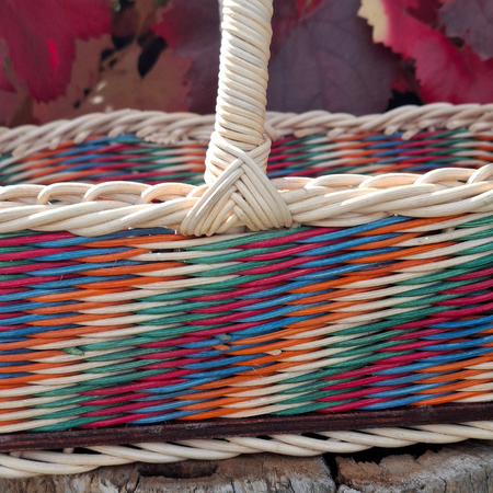 Large Rectangular orange green blue red and natural basket.