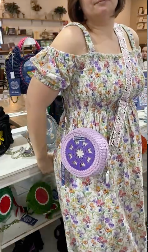 LED lights Crossbody bag | Handmade crochet bag with painting artwork