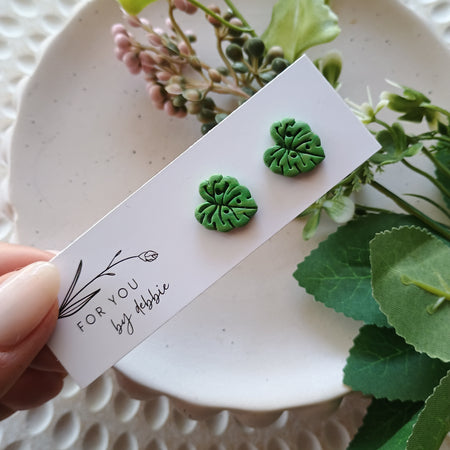 Monstera leaf stud earrings