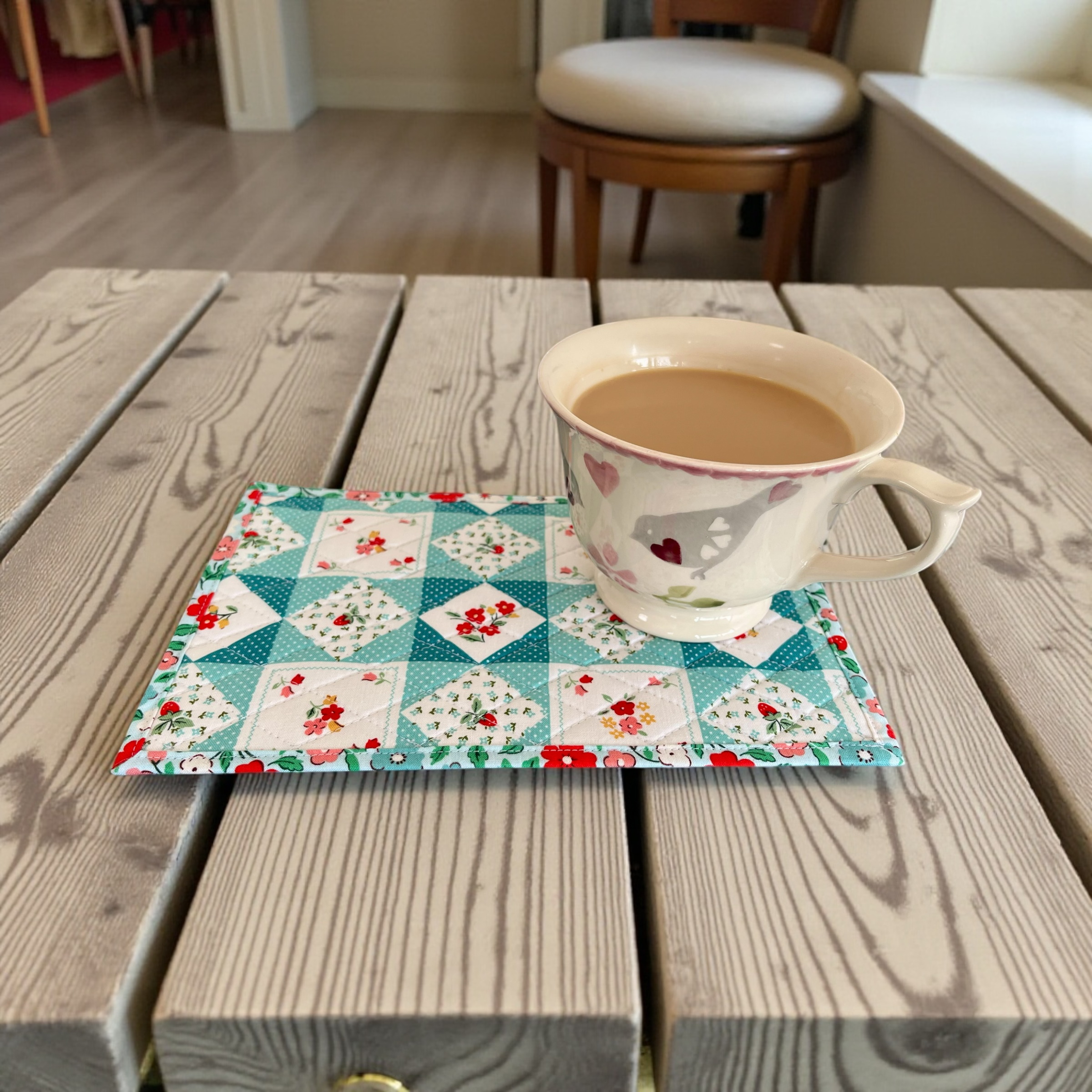 Handmade Quilted Floral Mug Rug