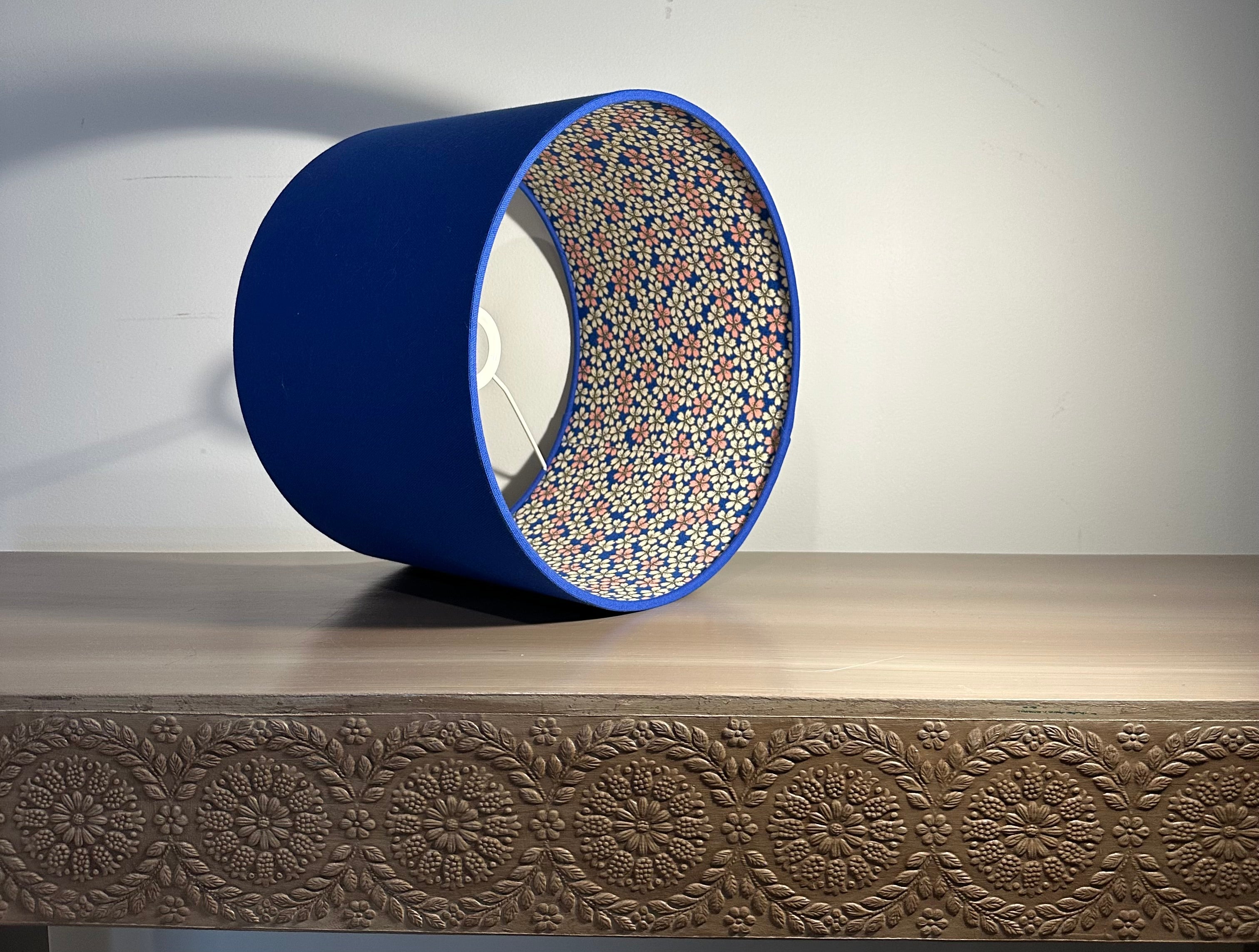 Osaka double side Floral Blue Drum lampshade