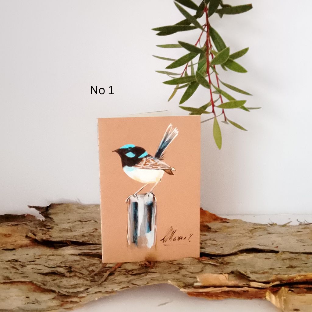 Pocket Handpainted Notebooks - Blue Wren. Single or set of 3