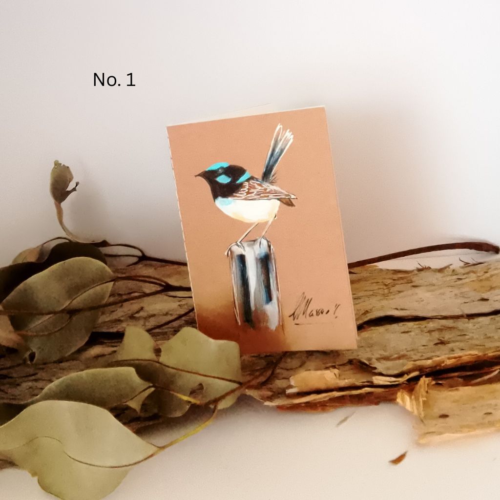 Pocket Handpainted Notebooks - Blue Wren. Single or set of 3