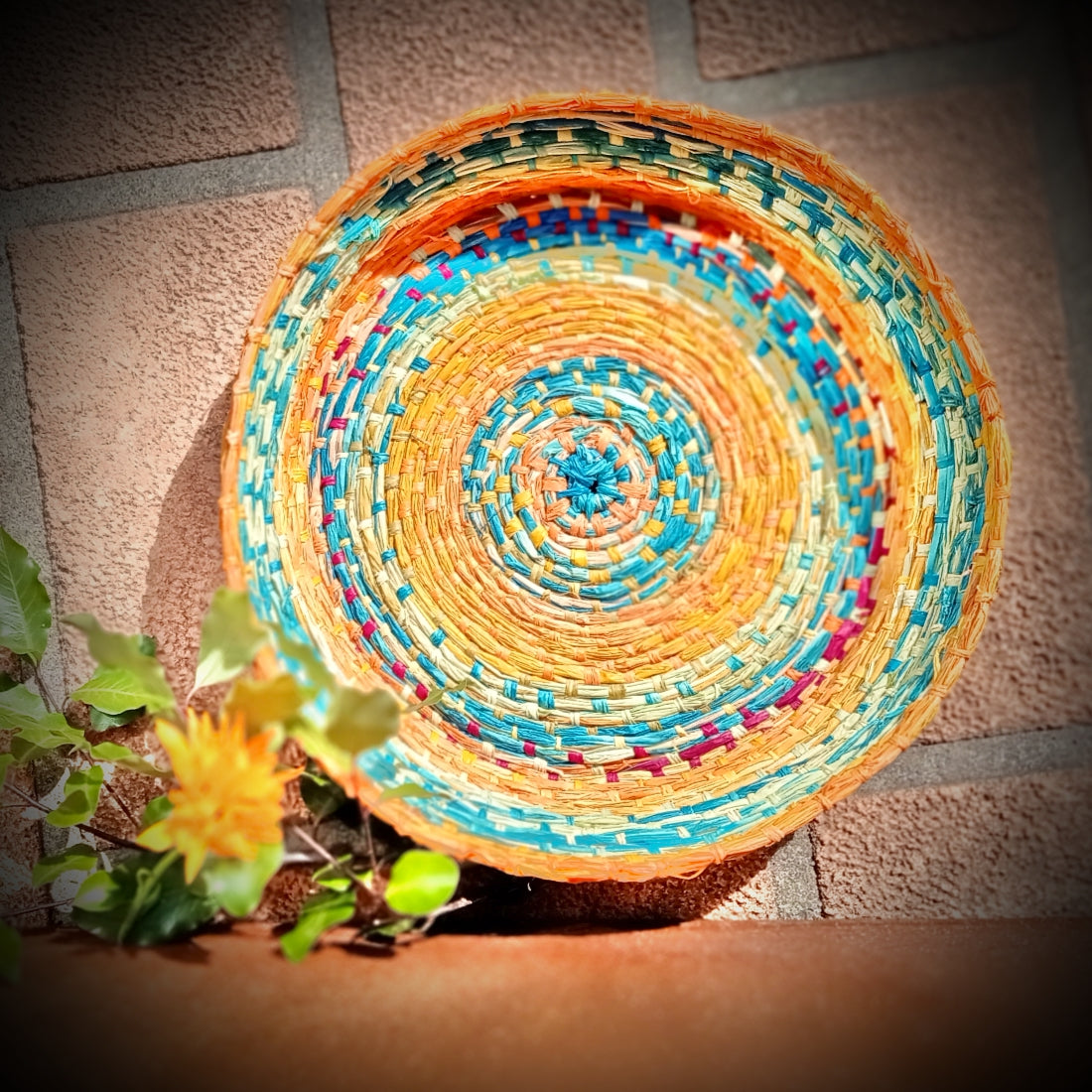 Wide Colourful Raffia Basket