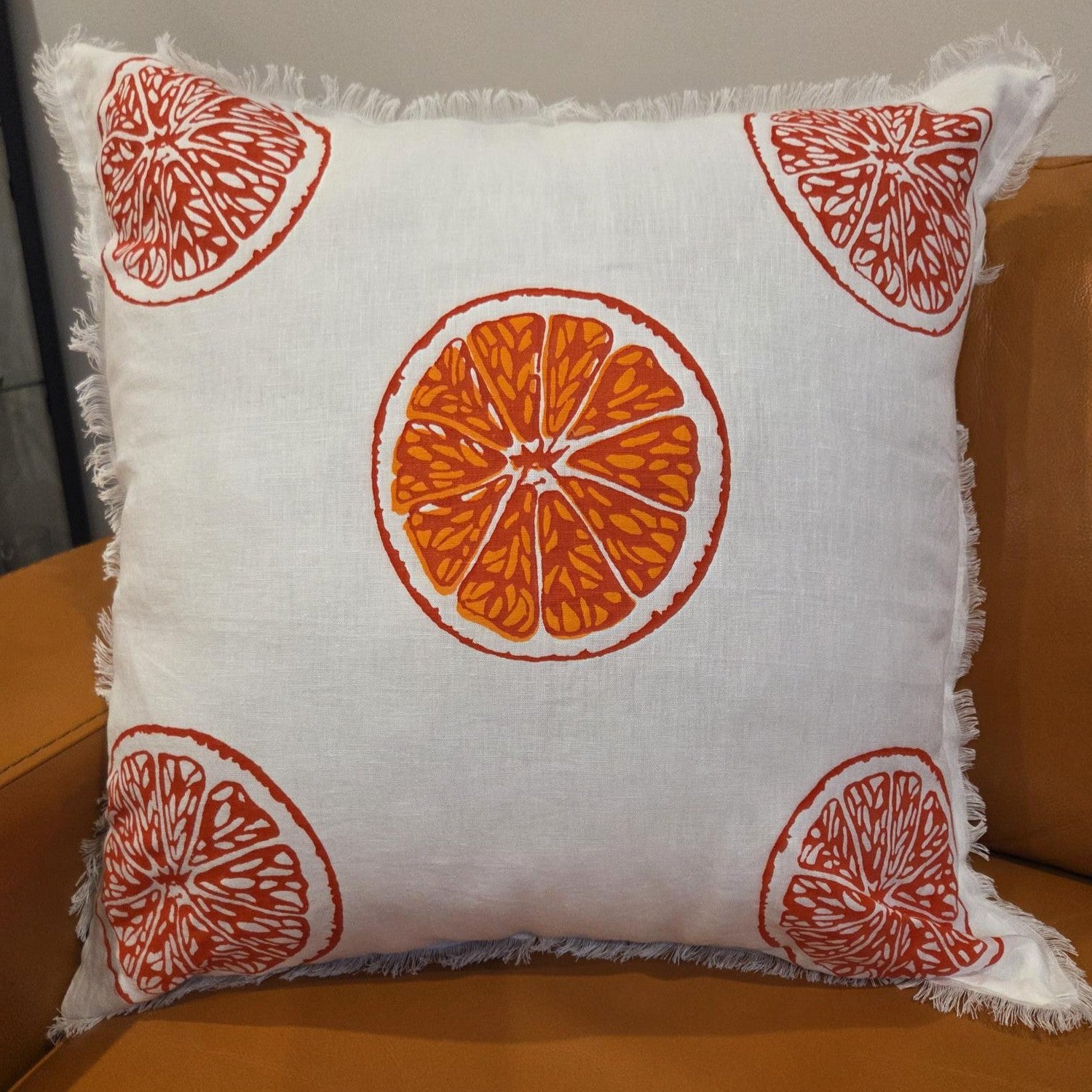 Hand screen printed Honey Bee- Oranges & Oranges French Linen cushion covers
