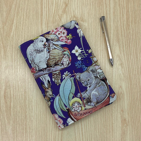 Gumnut Adventures refillable A5 fabric notebook cover gift set - Incl. book and pen.