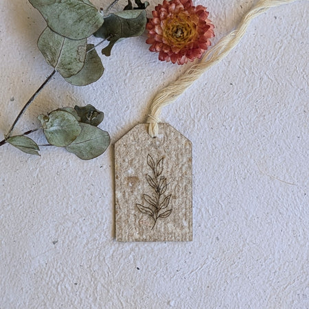 Handmade Botanical Paper Gift Tags Pack of 5 – Engraved Keepsake Tags with Cotton Tie