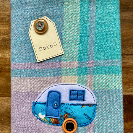 A5 Upcycled Notebook Caravan - blue/mauve