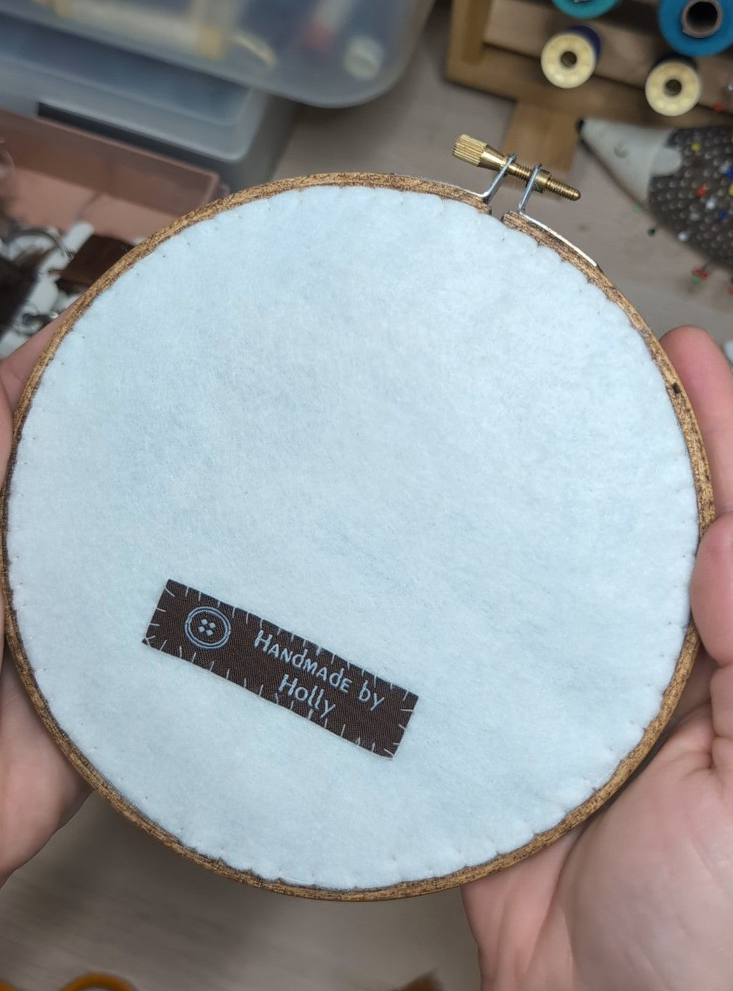 Bee embroidery framed in 6" wooden hoop