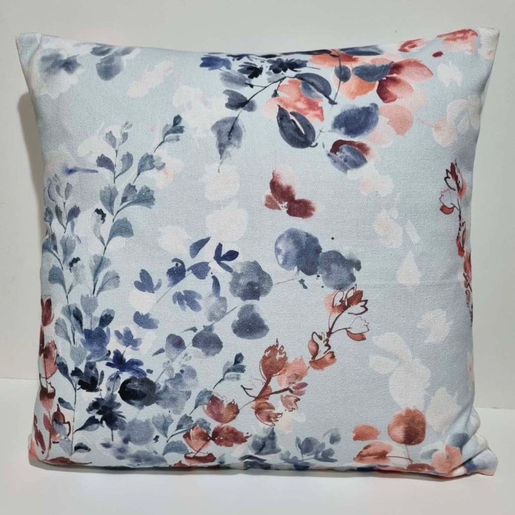 Pale blue floral cushion cover. Classic style