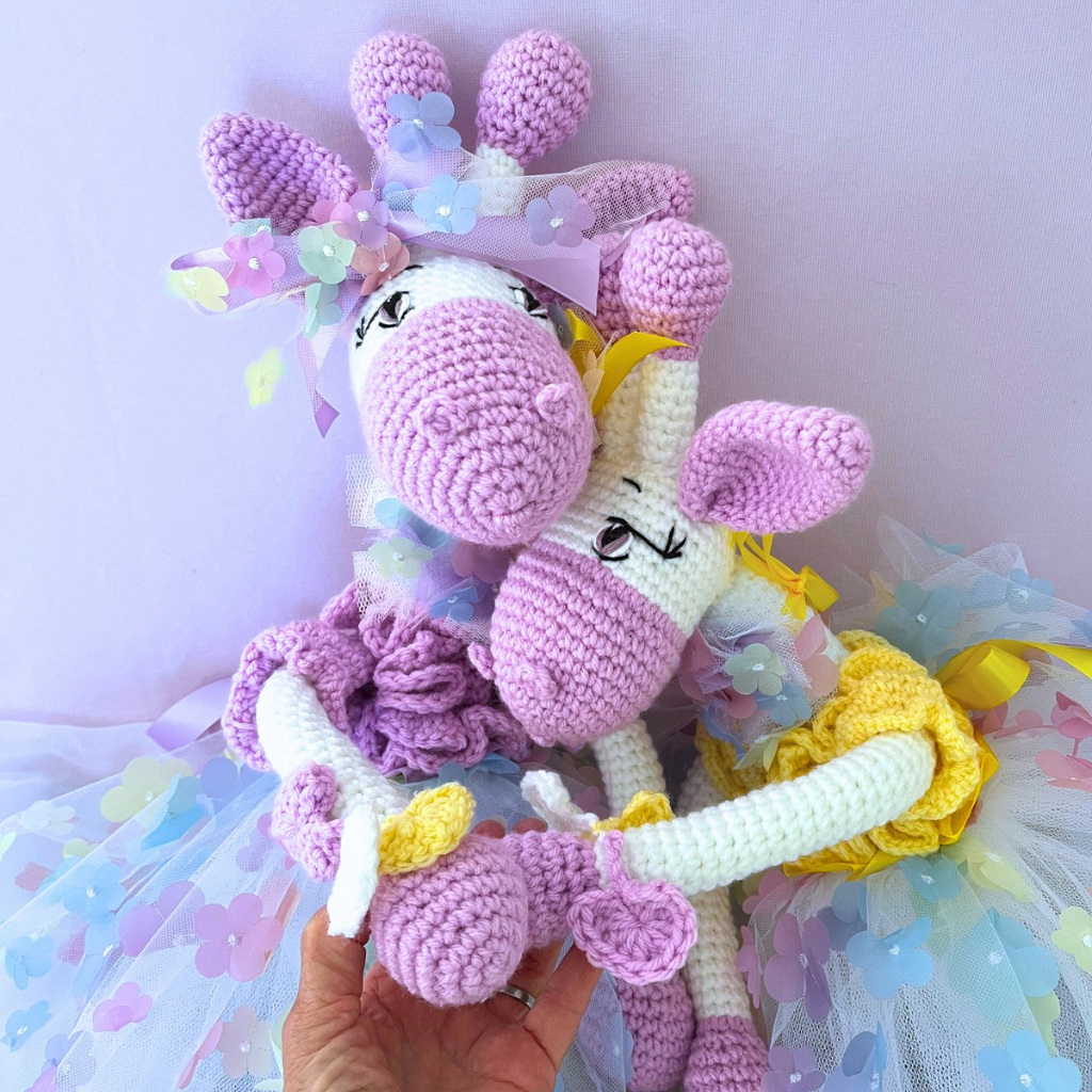 Crochet Giraffe Sisters, Handmade Crochet Giraffes 58cms