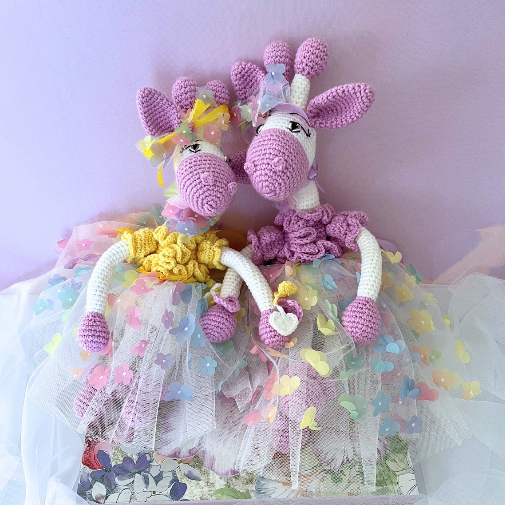 Crochet Giraffe Sisters, Handmade Crochet Giraffes 58cms