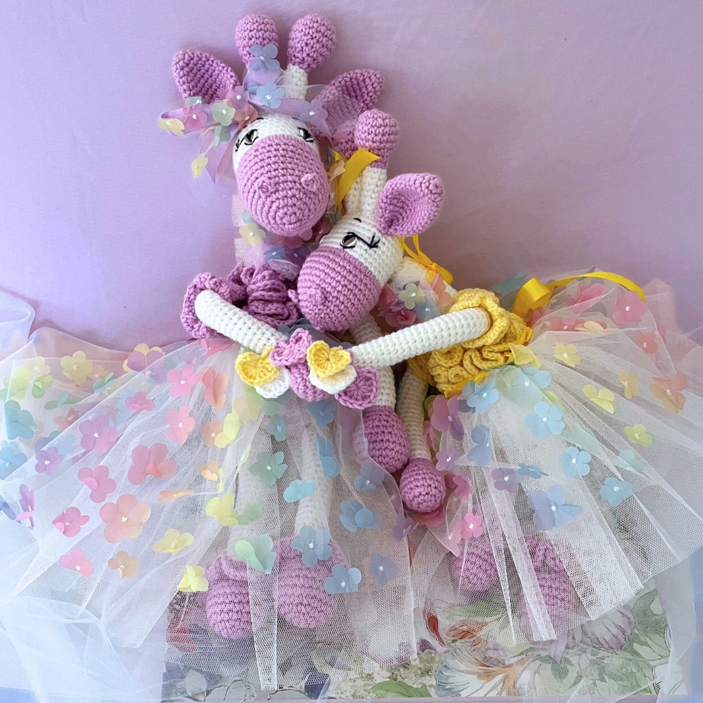 Crochet Giraffe Sisters, Handmade Crochet Giraffes 58cms