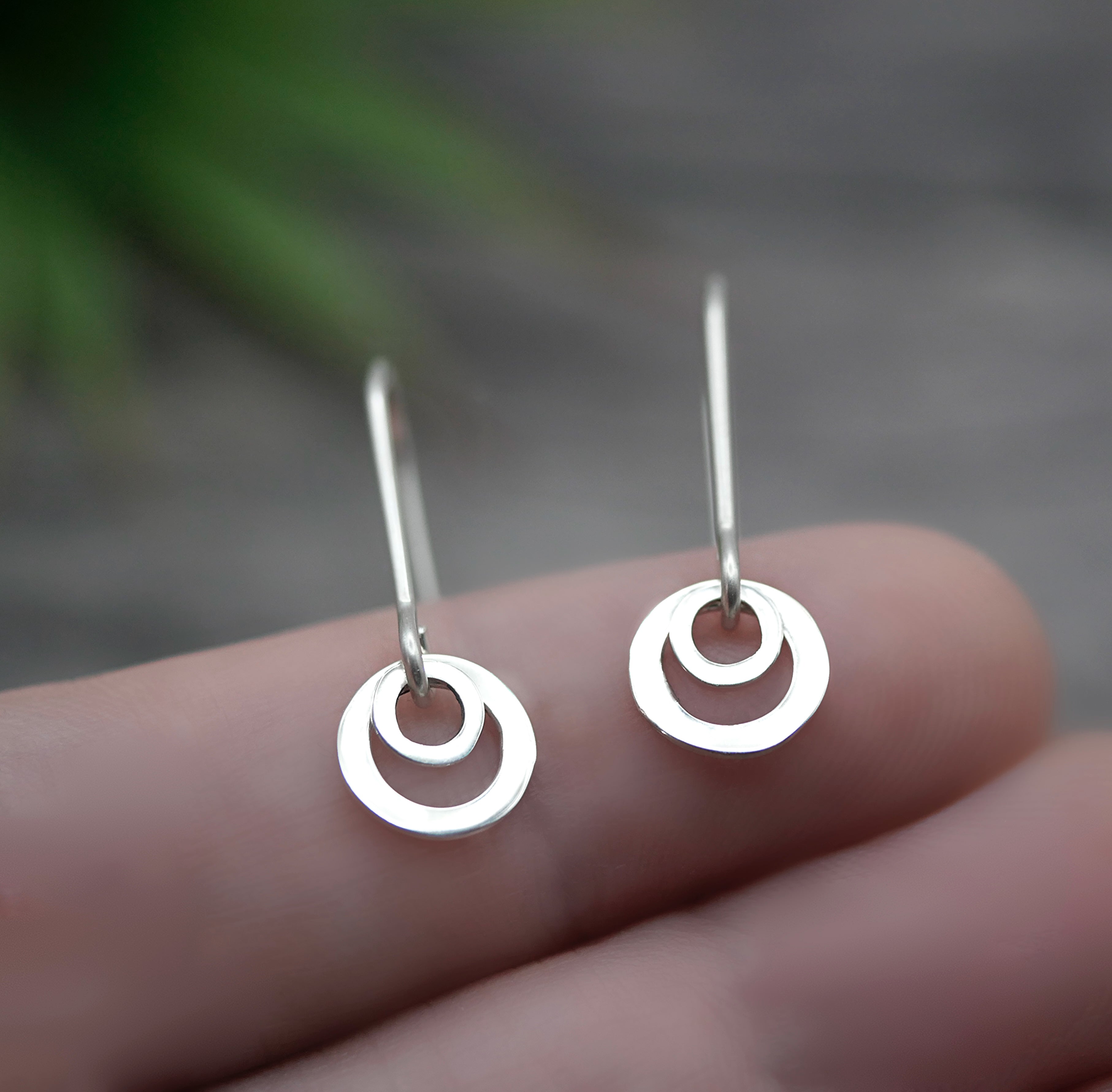 Double Silver Loop Earrings - Handmade Shiny Sterling Silver Earrings