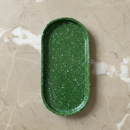 Forest Green, Speckled, Oval Pottery Plate