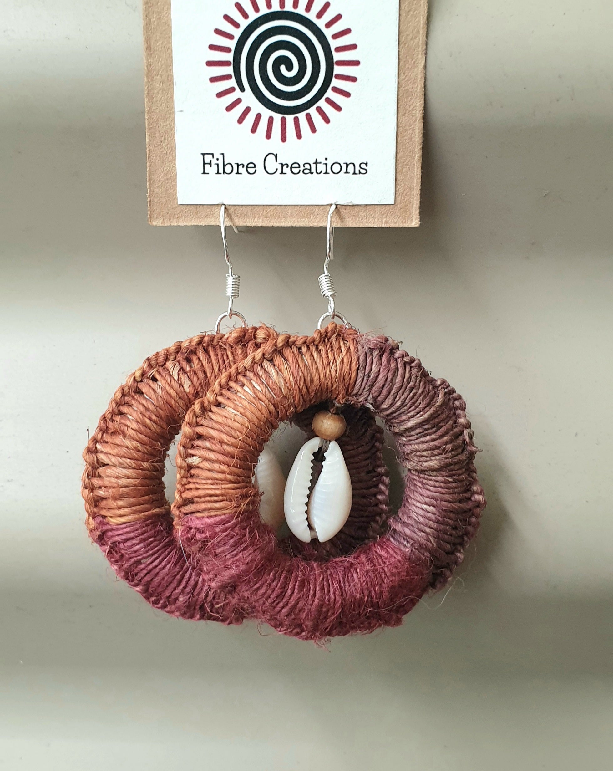 Handmade raffia, cowrie shell earrings