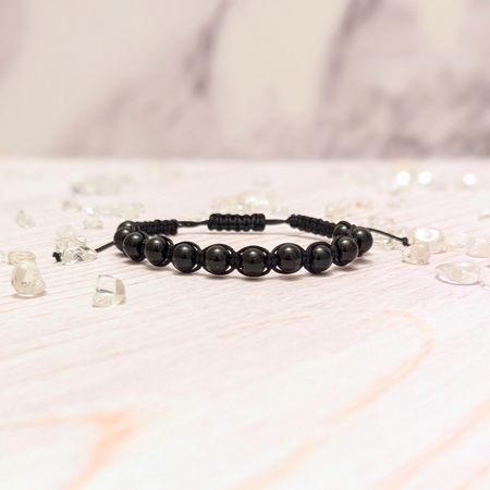 Womans black obsidian bracelet - Modern November birthstone - Shamballa style - adjustable