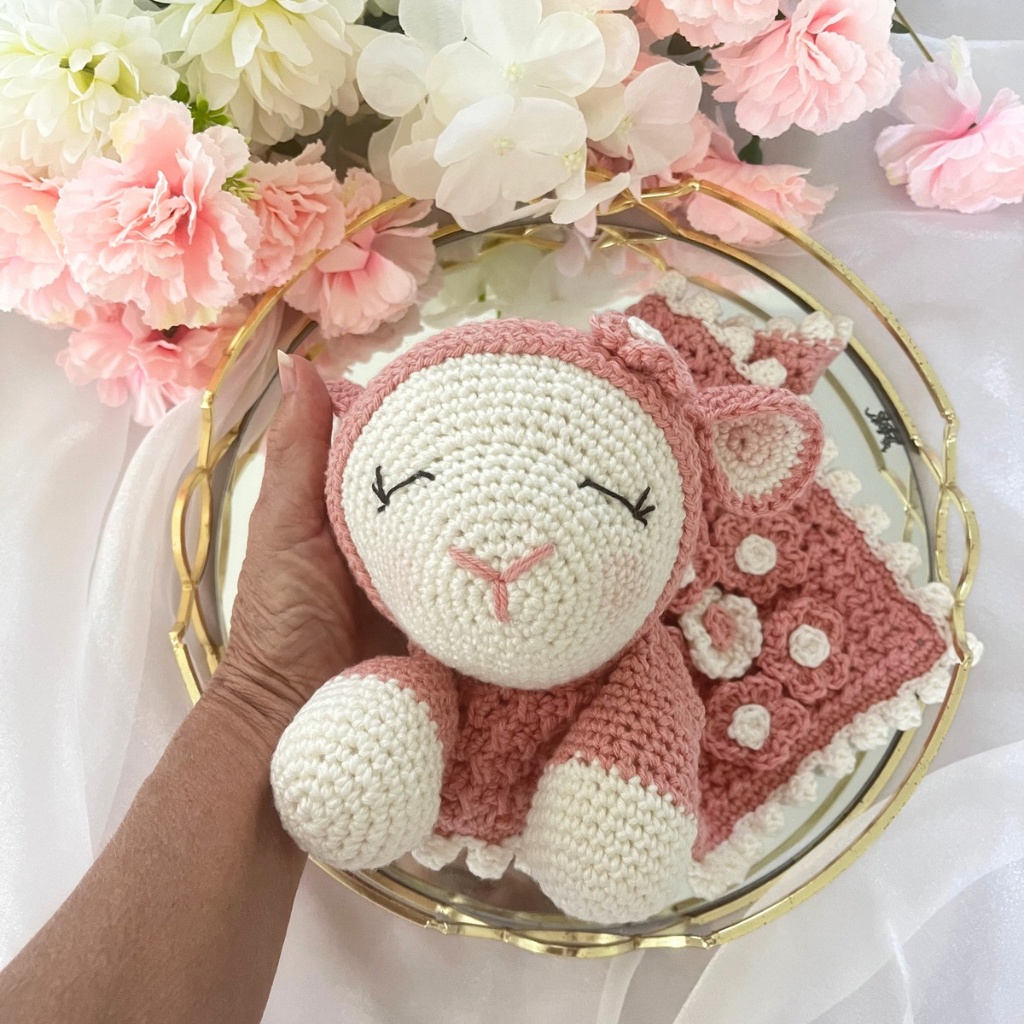 Handmade Crochet Lamb Soft Toy Snuggle Blanket