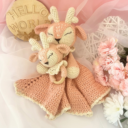 Crochet Fawn Snuggler And Fawn Grasping Toy Baby Gift Set