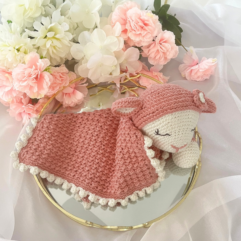 Handmade Crochet Lamb Soft Toy Snuggle Blanket