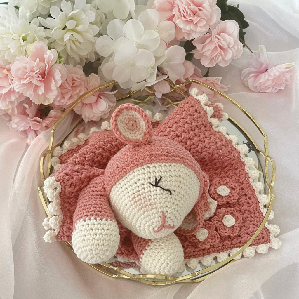 Handmade Crochet Lamb Soft Toy Snuggle Blanket