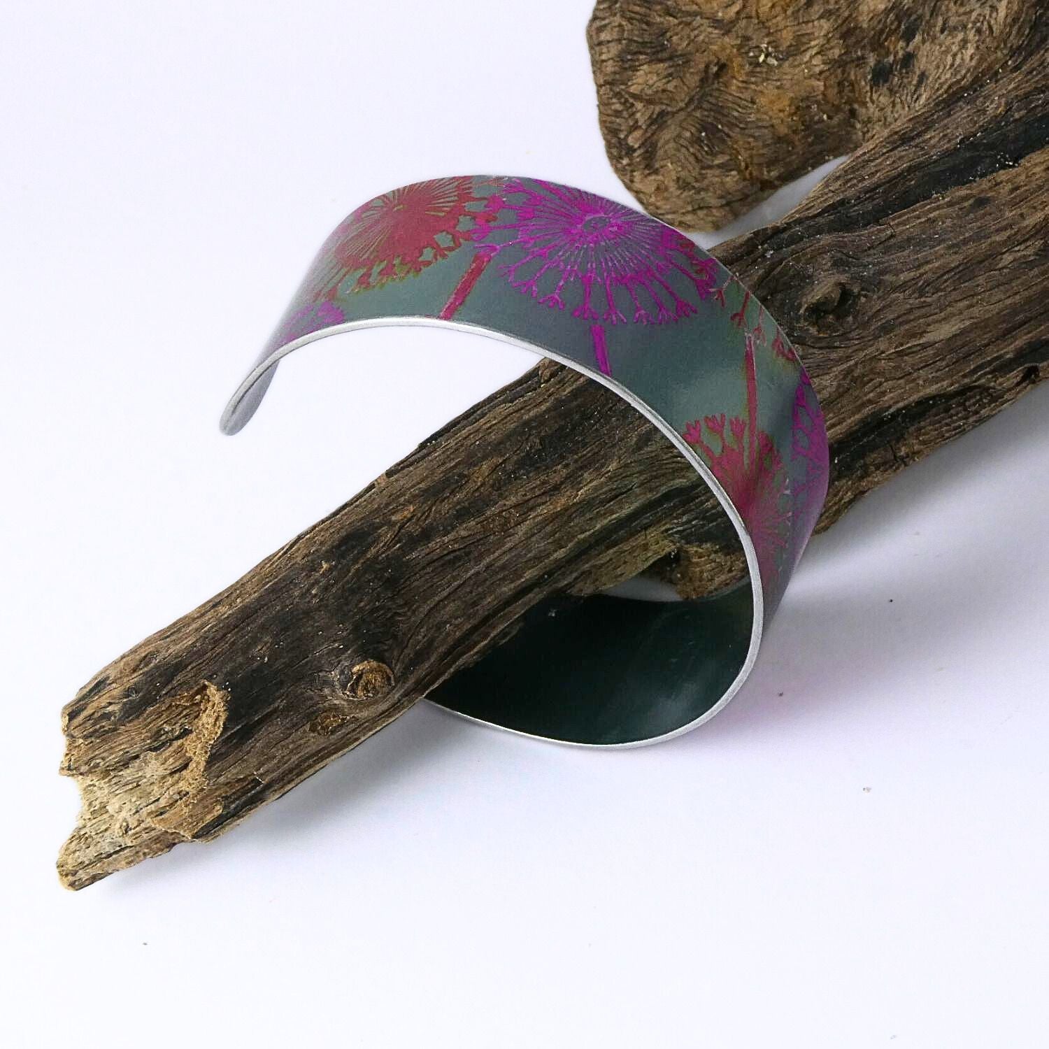 Anodized aluminium bangle hand printed Hot Dandelions Collection - AB019