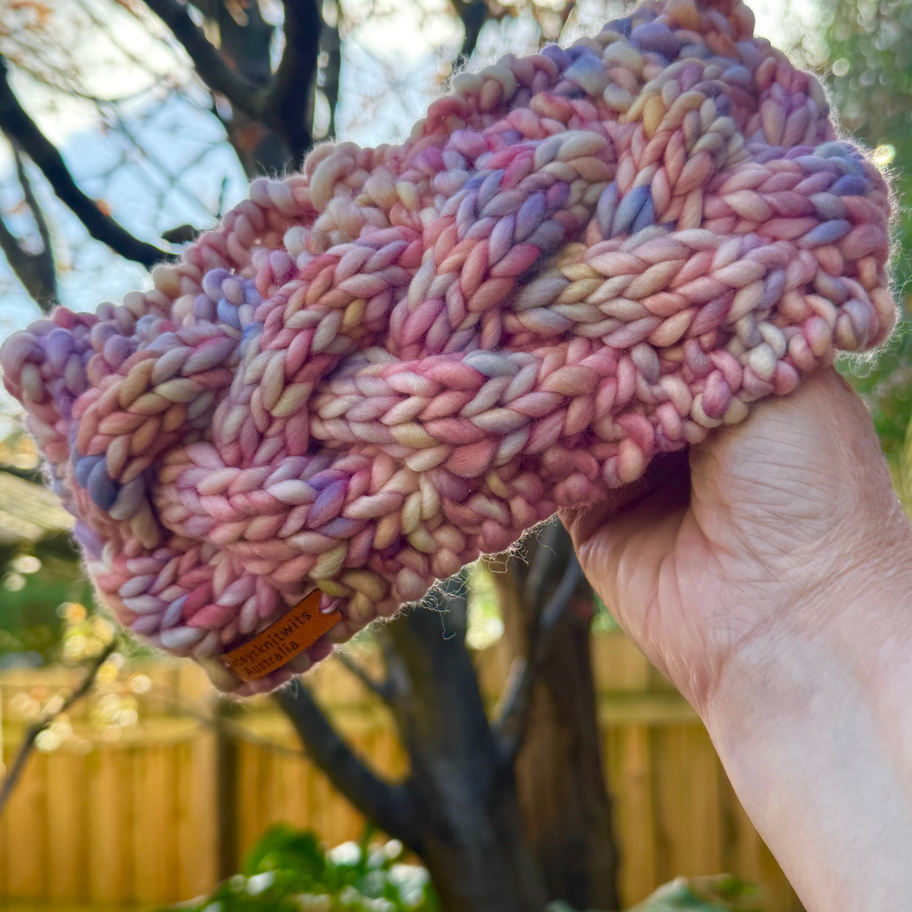 Hand Knitted Headband, Stretchy Rainbow Merino Earwarmers