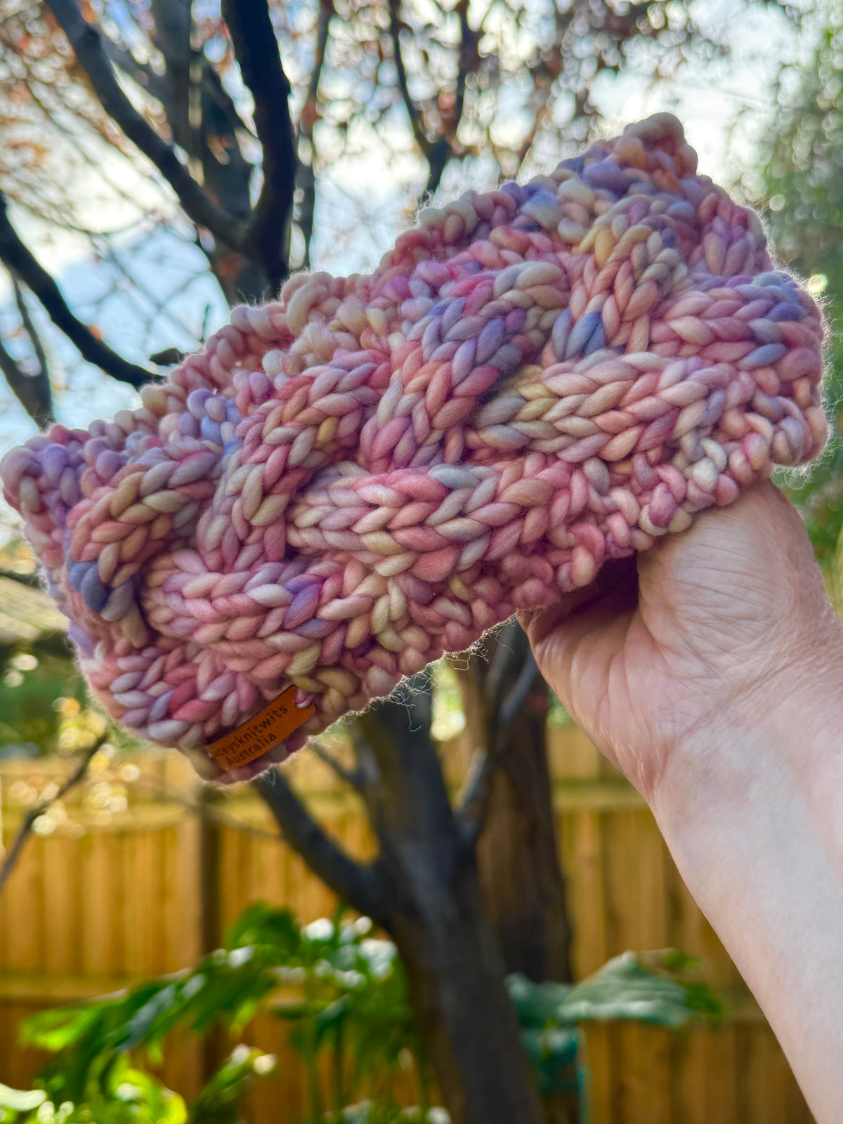 Hand Knitted Headband, Stretchy Rainbow Merino Earwarmers