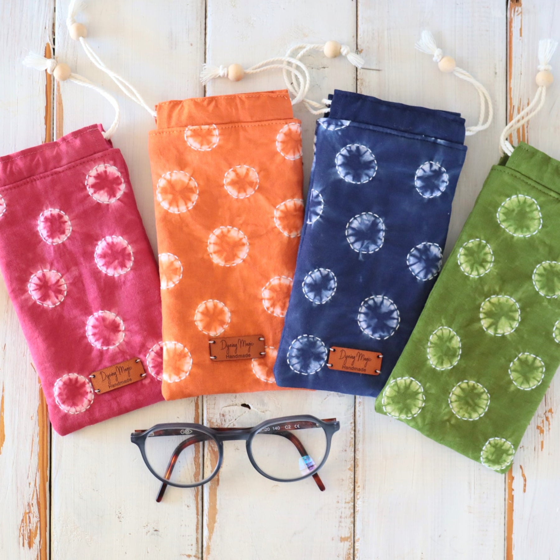 Tie Dyed glasses pouches, Shibori Tie Dyed, glasses cases.
