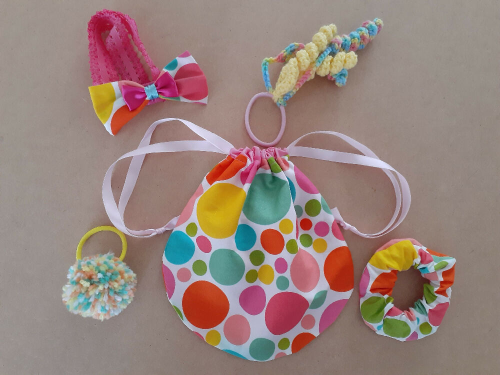 Children's Drawstring Bag with Hair Accessories