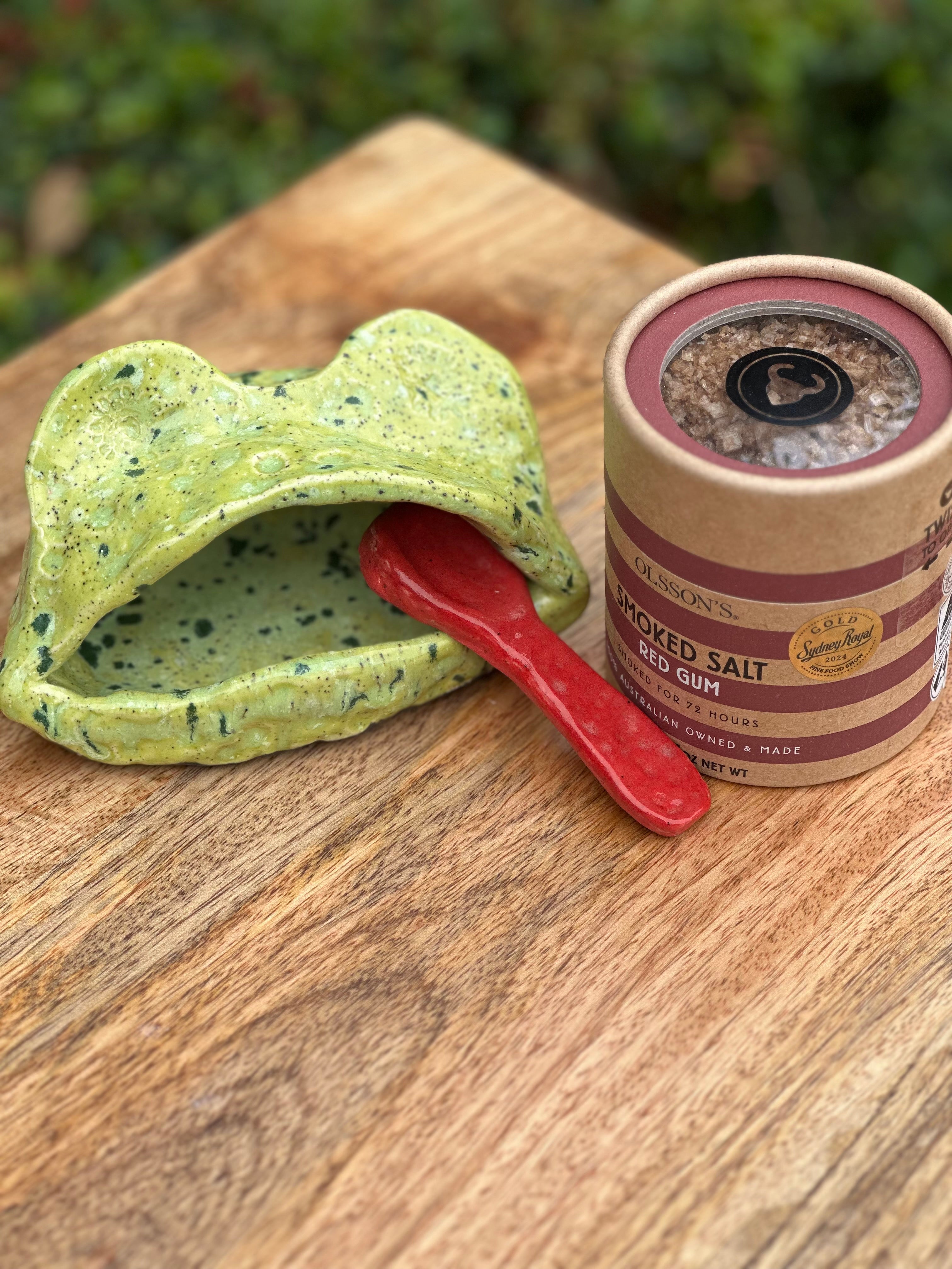 Salt Frog with Ceramic Spoon