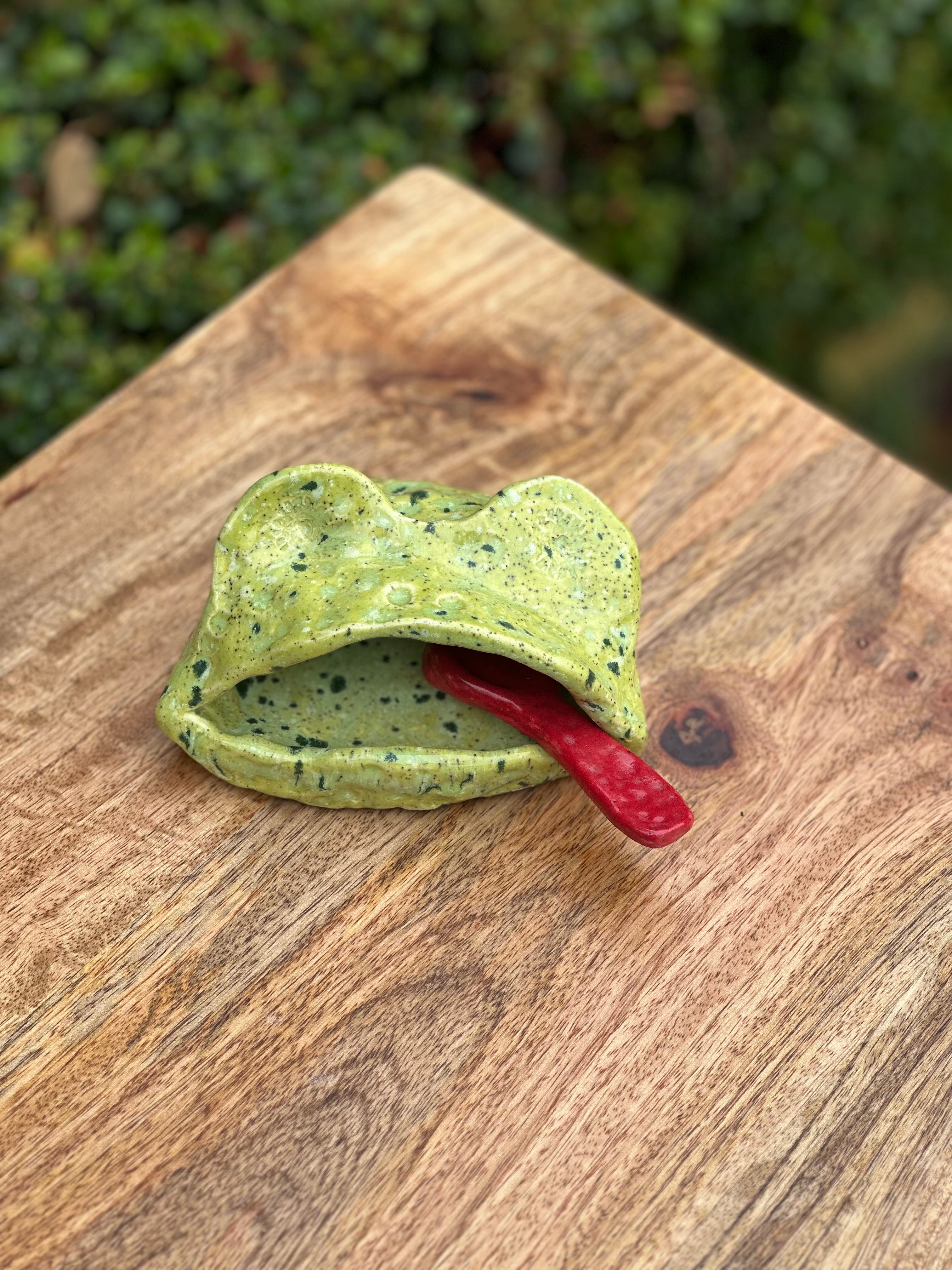 Salt Frog with Ceramic Spoon