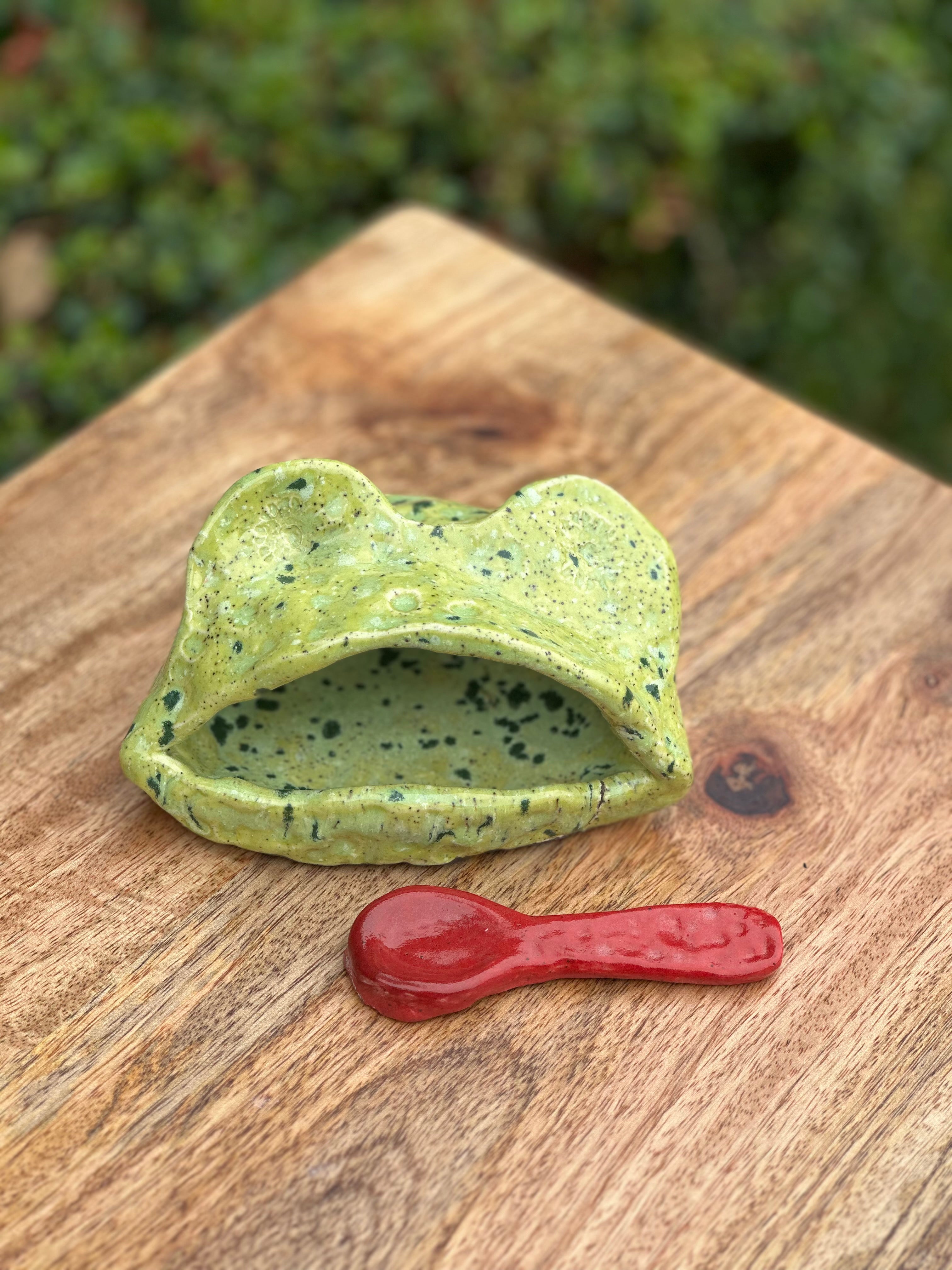 Salt Frog with Ceramic Spoon