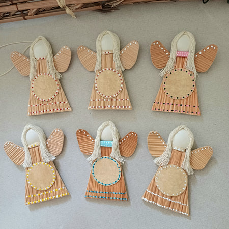 Handmade Palm Leaf Angel Ornament Place for Handwritten Greeting Sustainable