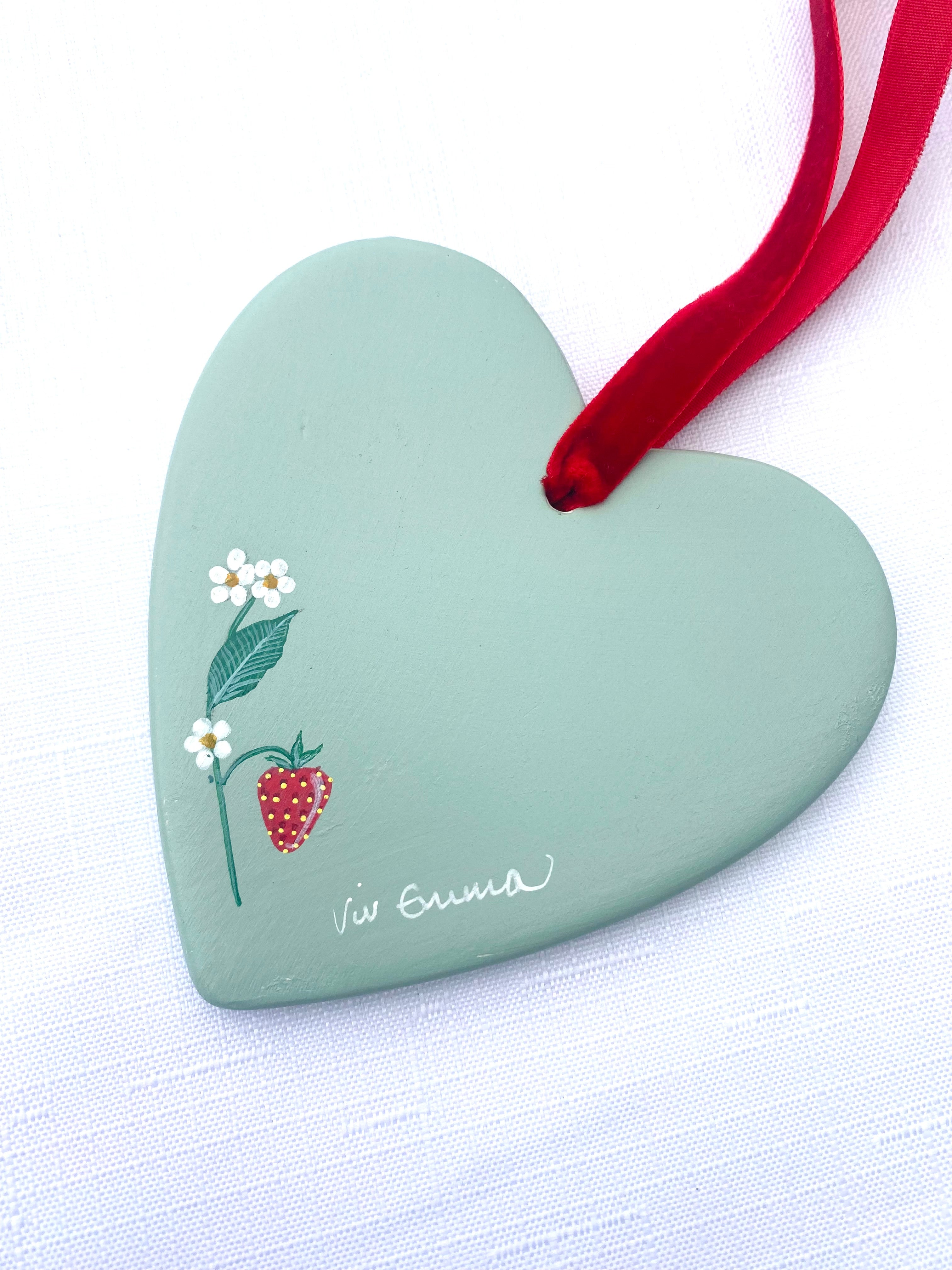 Hand-Painted Ceramic Heart Decoration - Strawberry Blossom