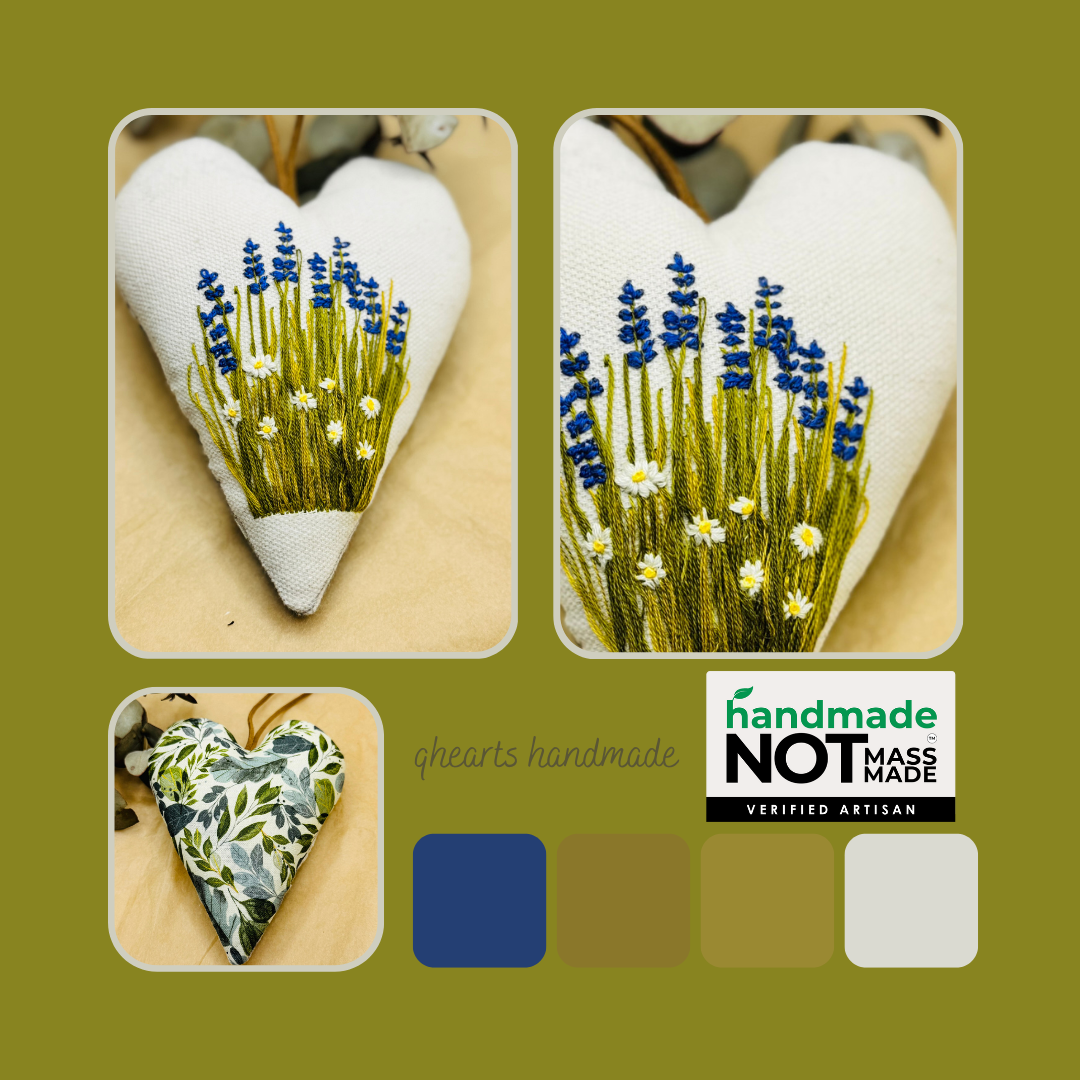 Hand Embroidered Keepsake Heart filled with Australian wool - the Verge Bloom Heart