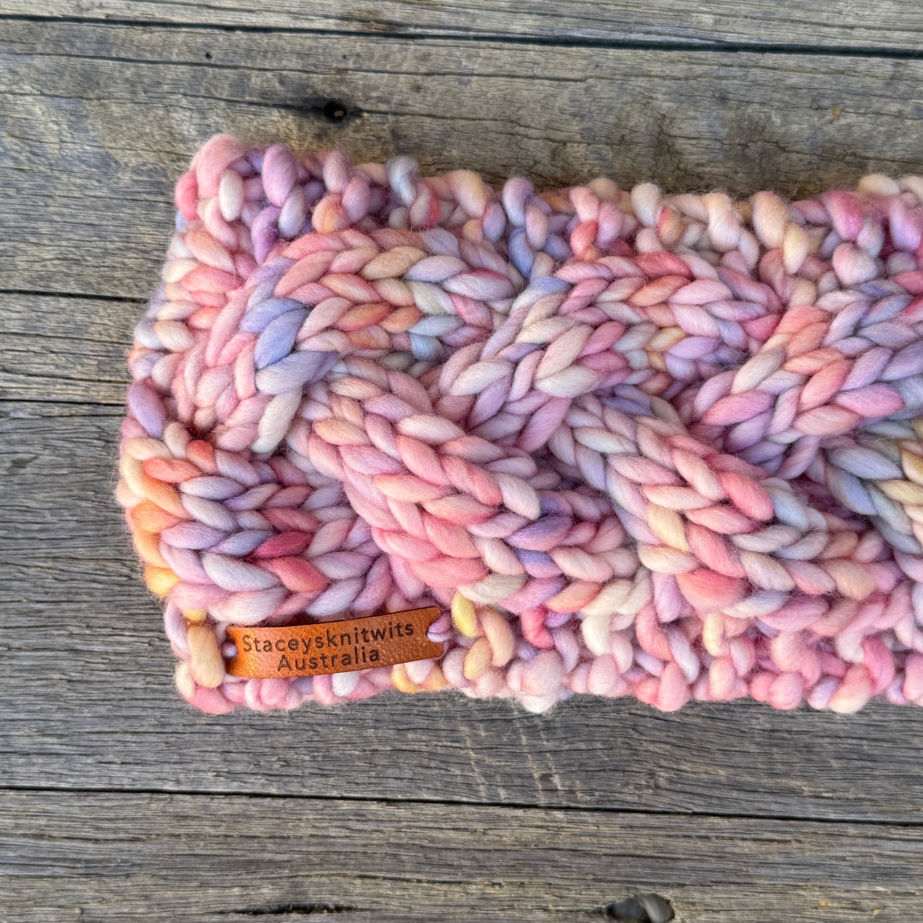 Hand Knitted Headband, Stretchy Rainbow Merino Earwarmers
