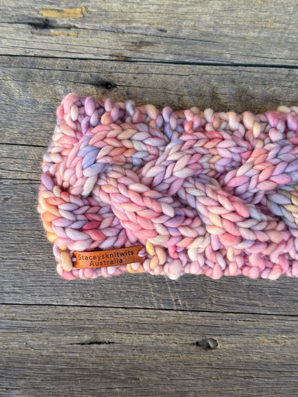 Hand Knitted Headband, Stretchy Rainbow Merino Earwarmers