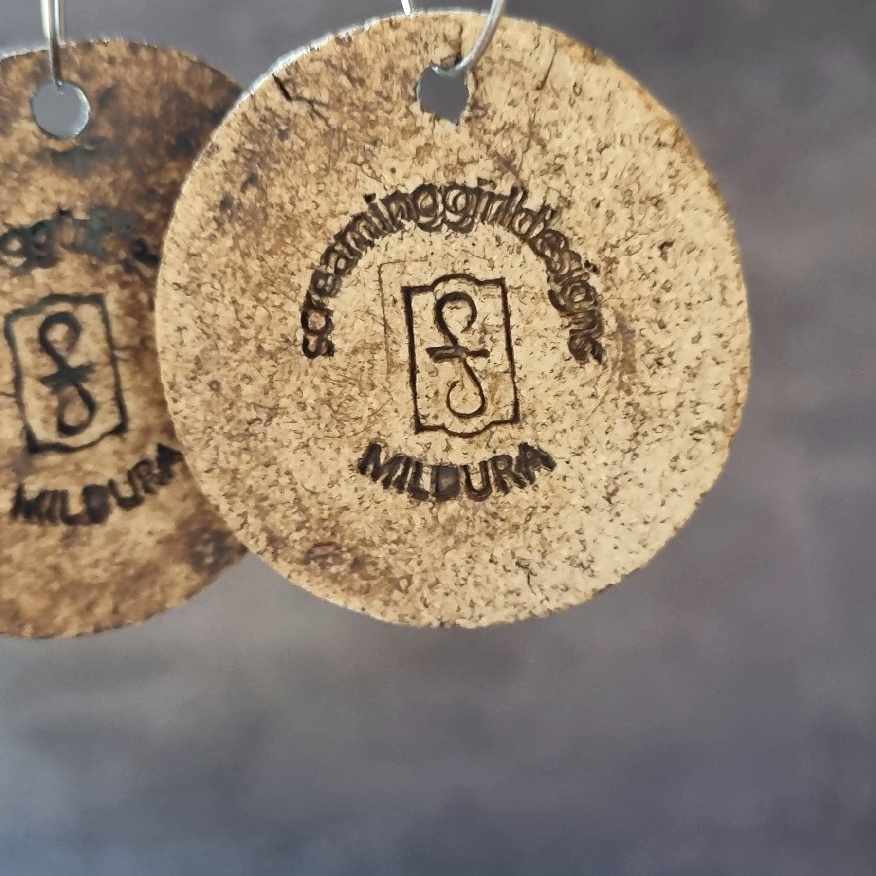 Handmade Stoneware Ceramic Earrings, turquoise-blue-mustard-coral multi-coloured, 35mm diameter, pierced ears