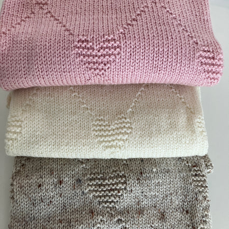 Baby shawl - hugs & kisses design - hand-knitted in Australian wool - 3 colours