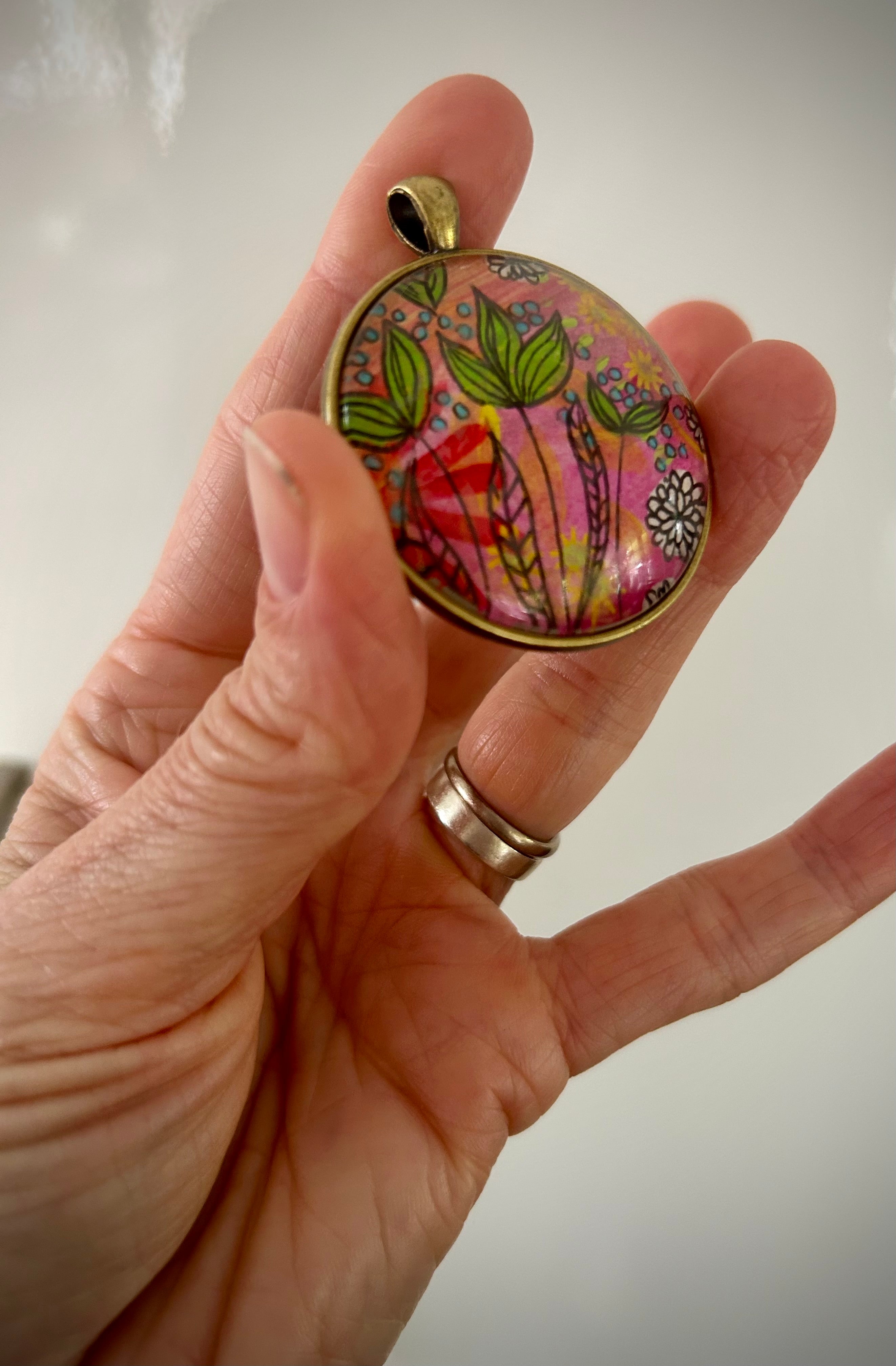Hand-painted necklace : Neon Garden Party