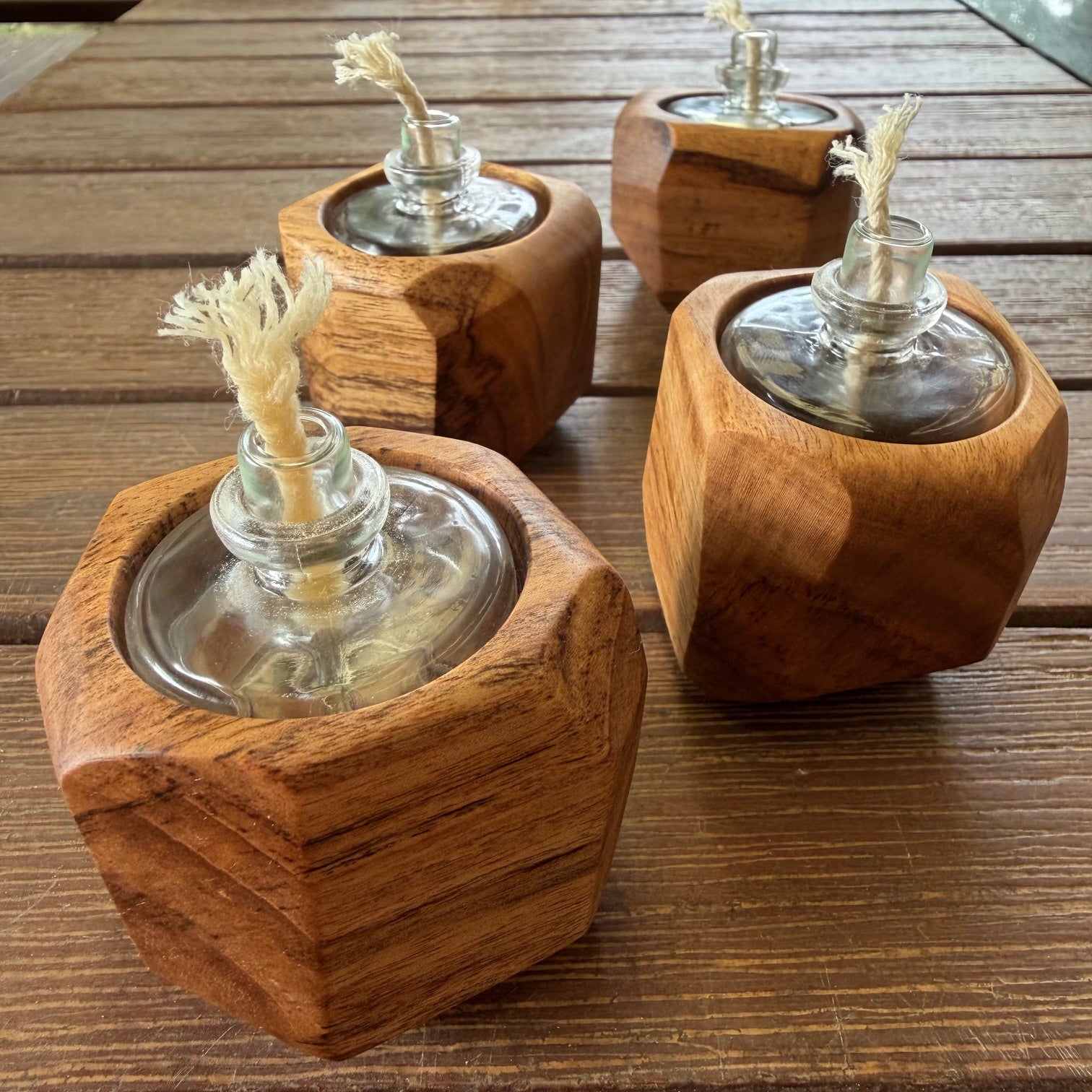 Little Wooden Oil Lamp - Geometric Style