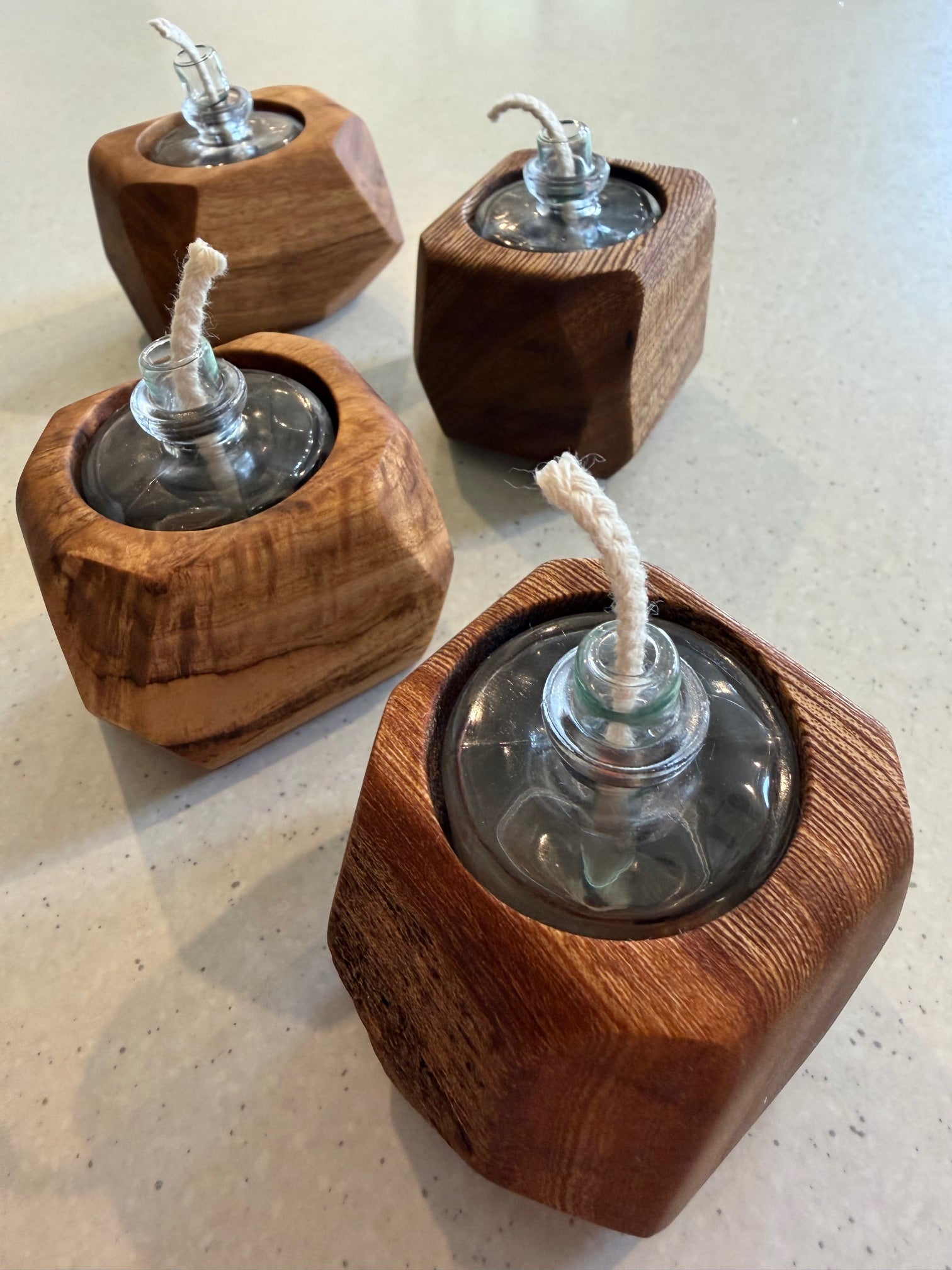 Little Wooden Oil Lamp - Geometric Style