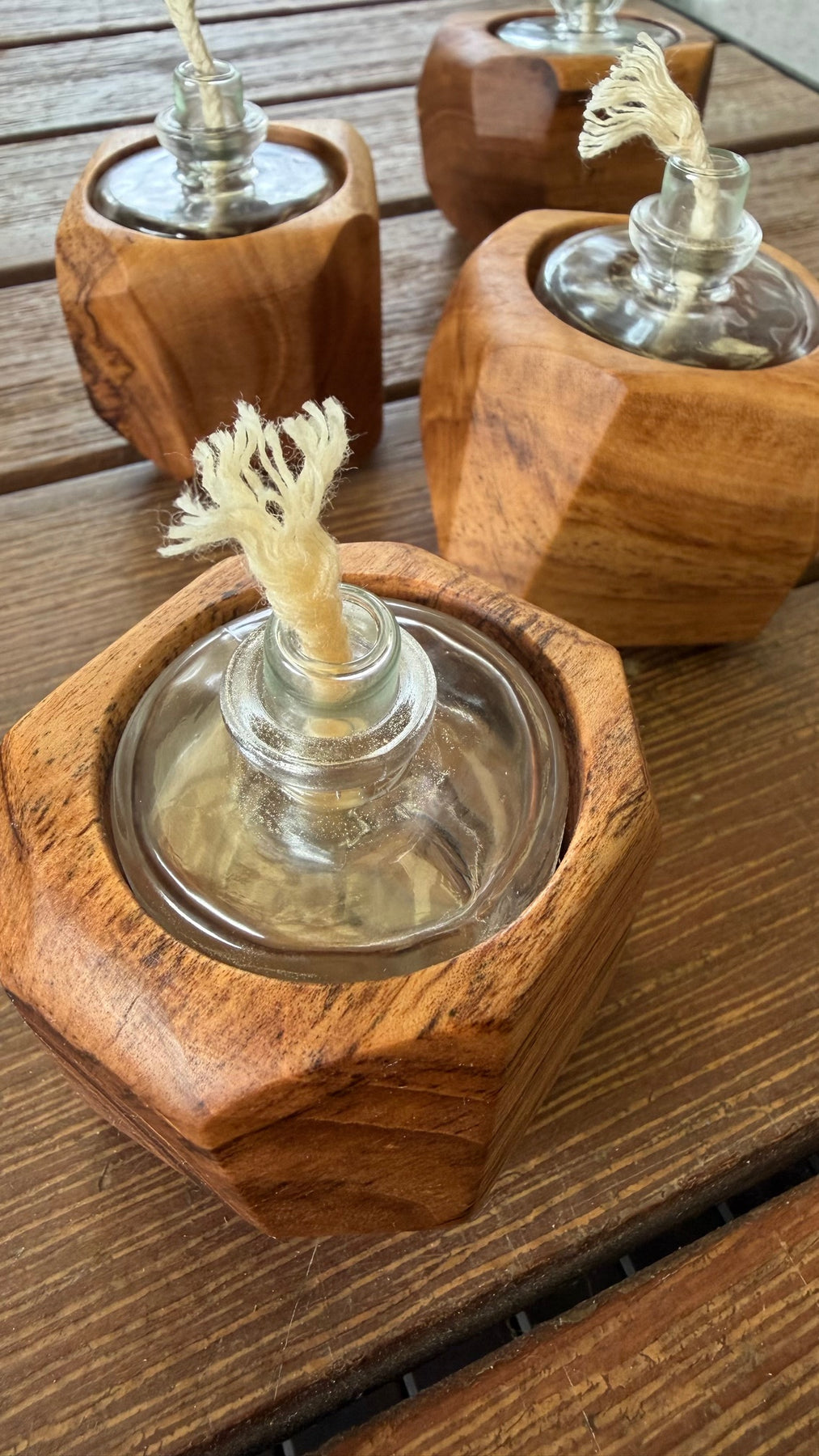 Little Wooden Oil Lamp - Geometric Style