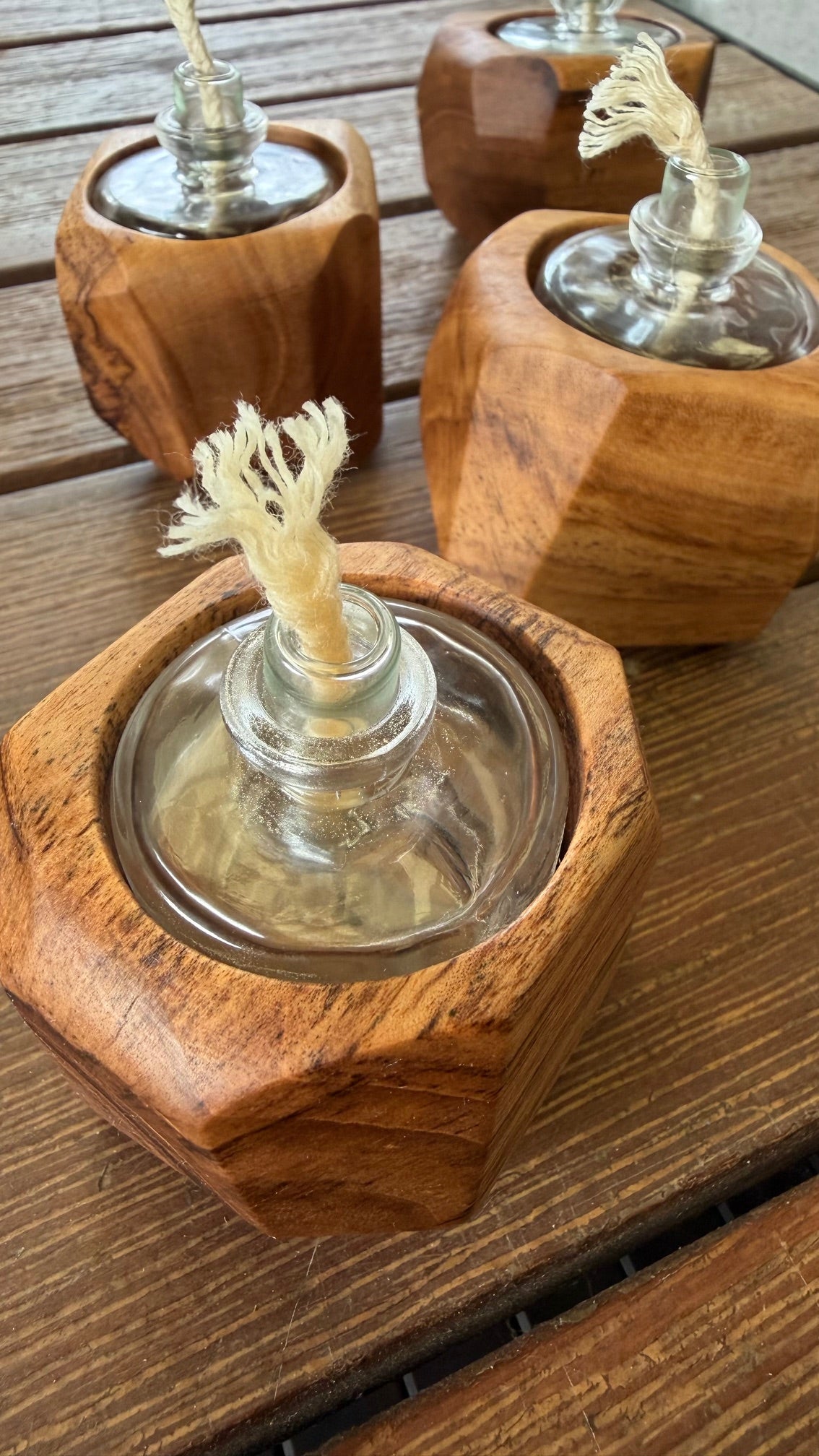 Little Wooden Oil Lamp - Geometric Style